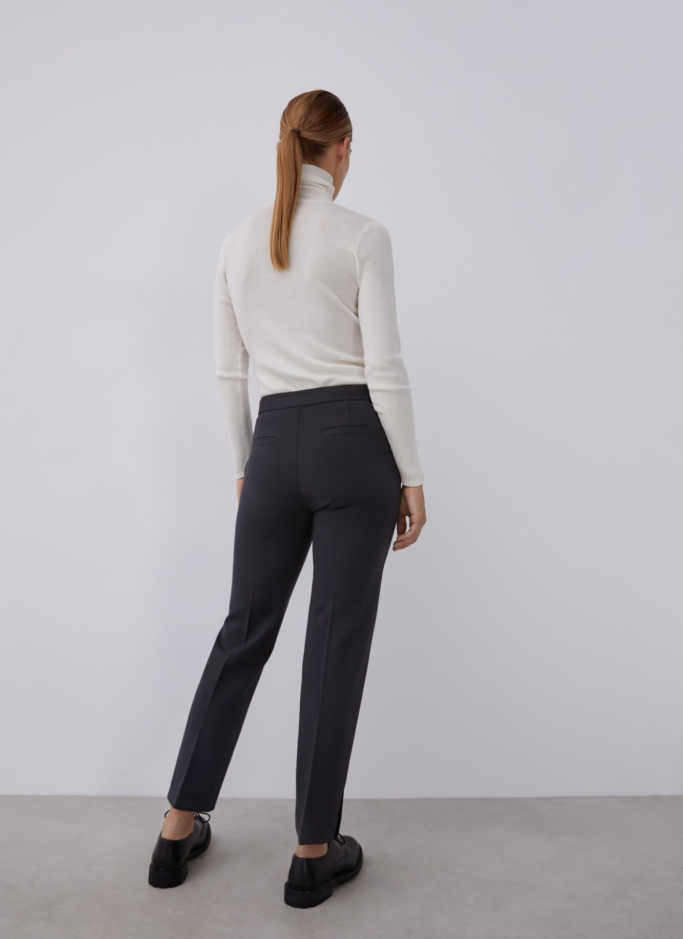 Dark Grey Straight Trousers With French Seams