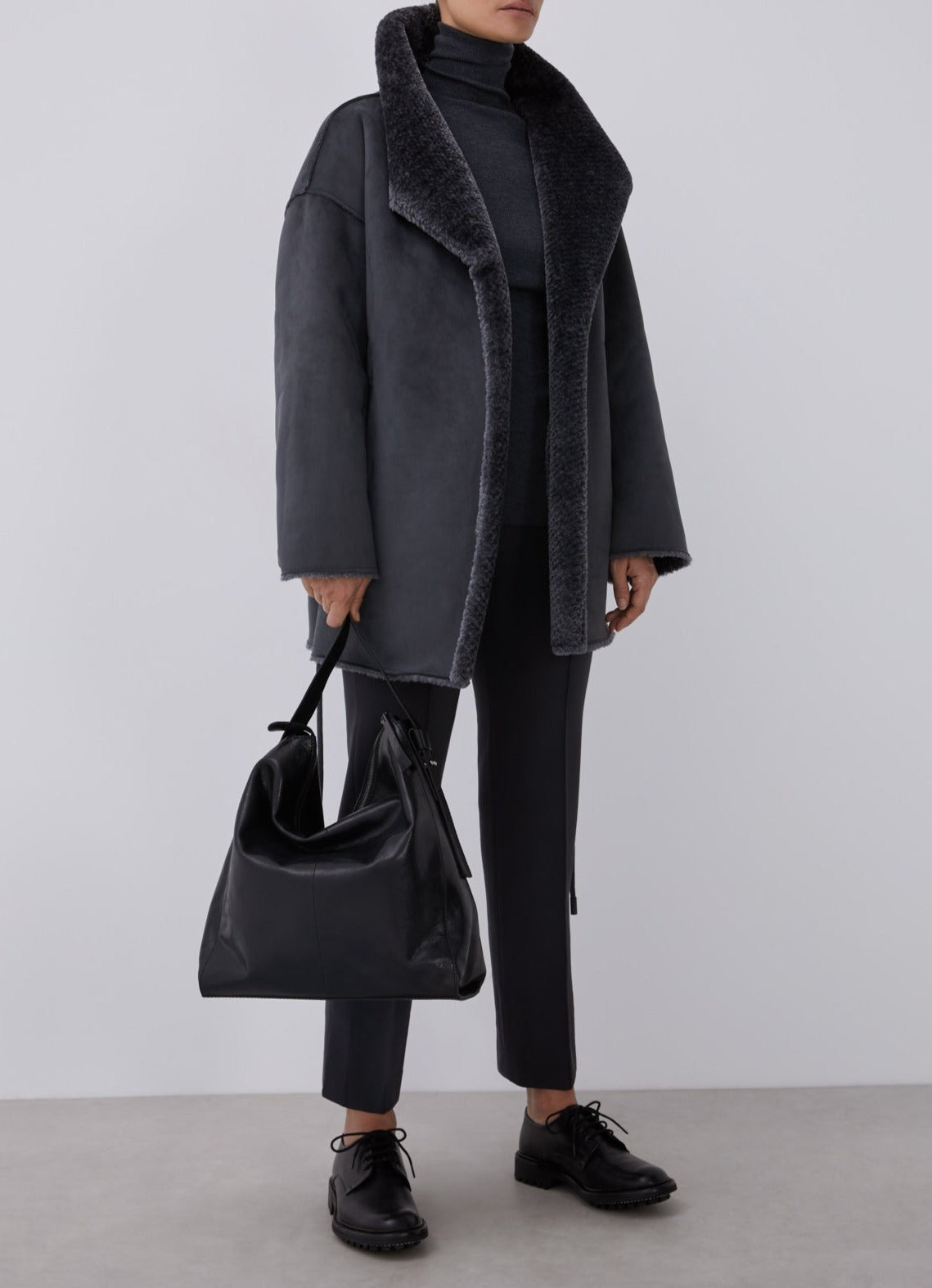 Dark Grey Straight Trousers With French Seams