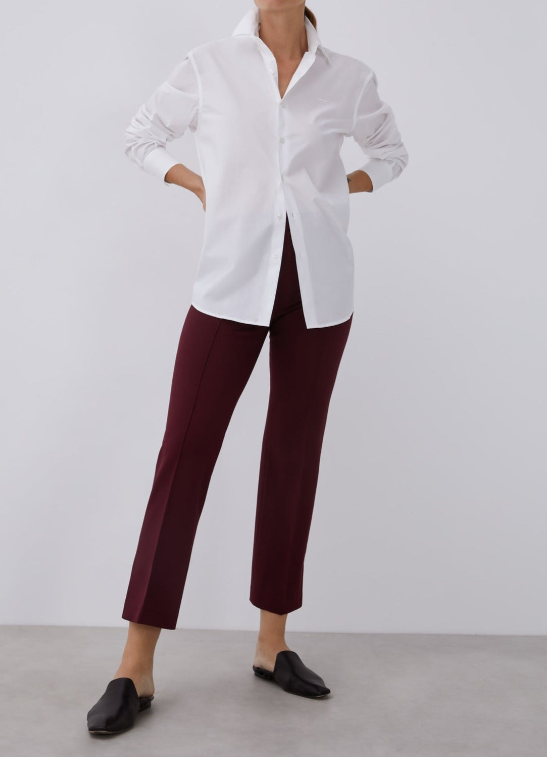 Burgundy Straight Trousers With French Seams