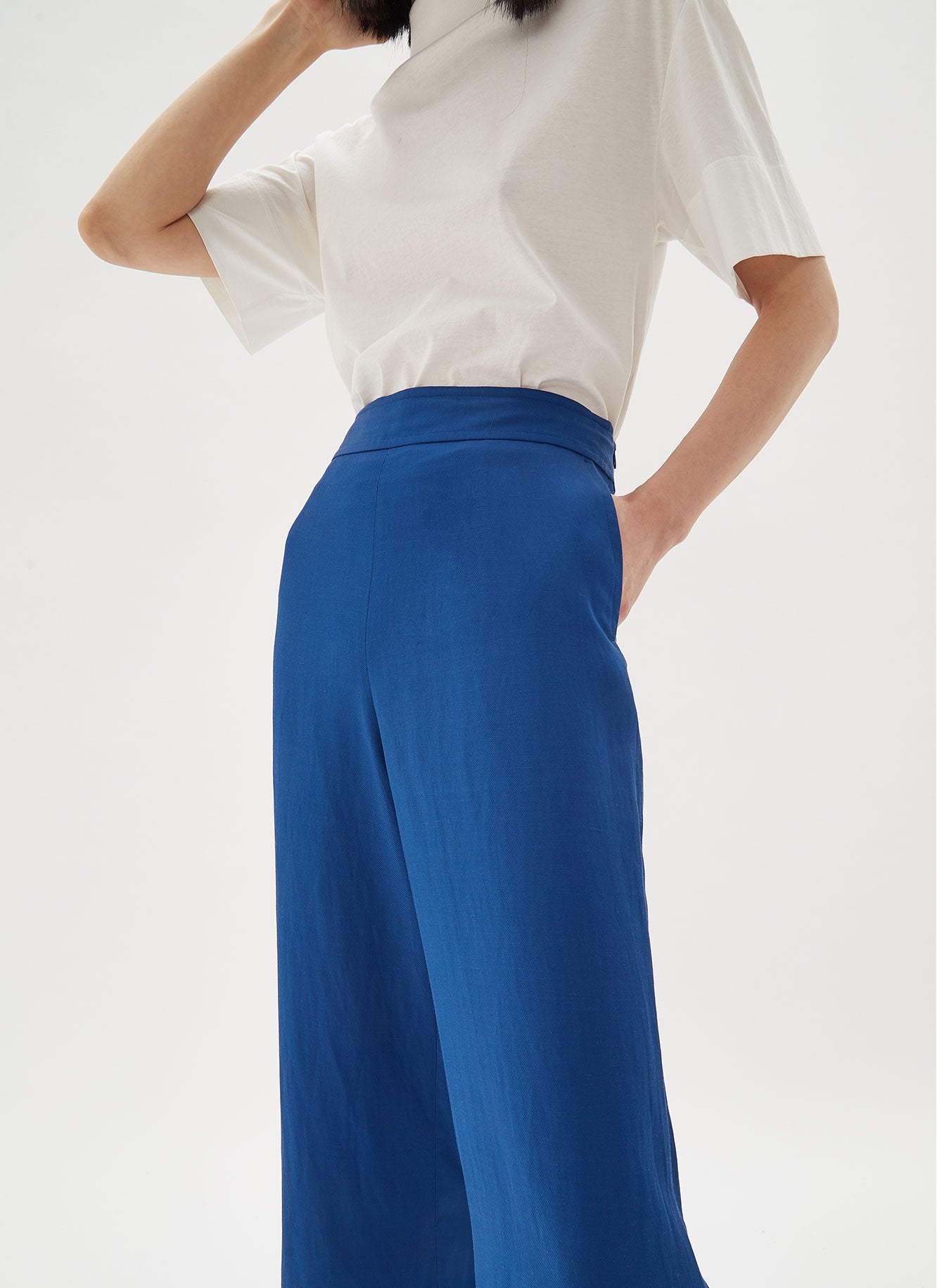 Blue Straight Crop Trousers