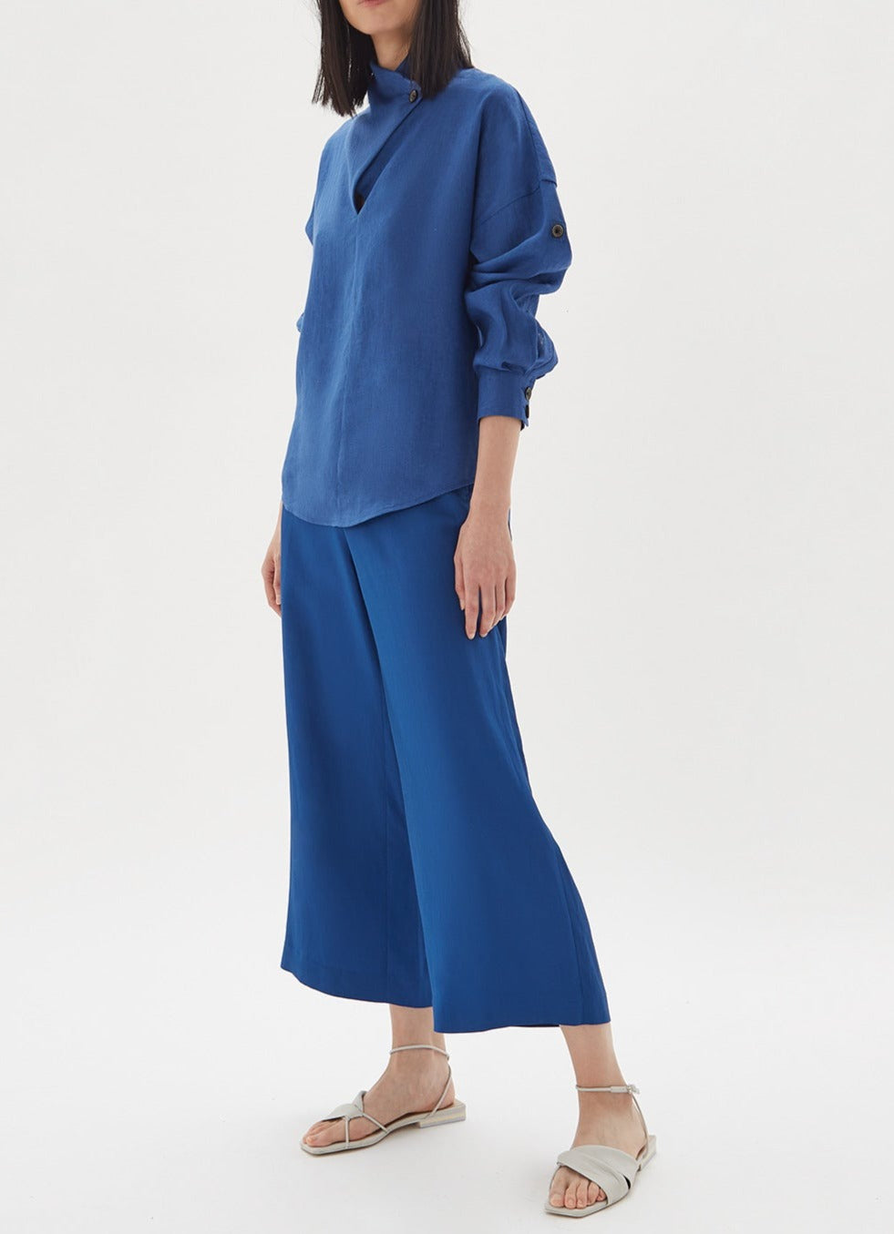 Blue Straight Crop Trousers