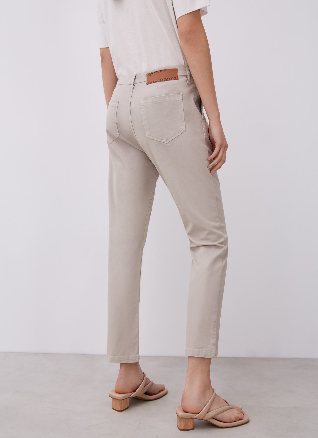 Stone Elastic Cotton Cigarette Trousers