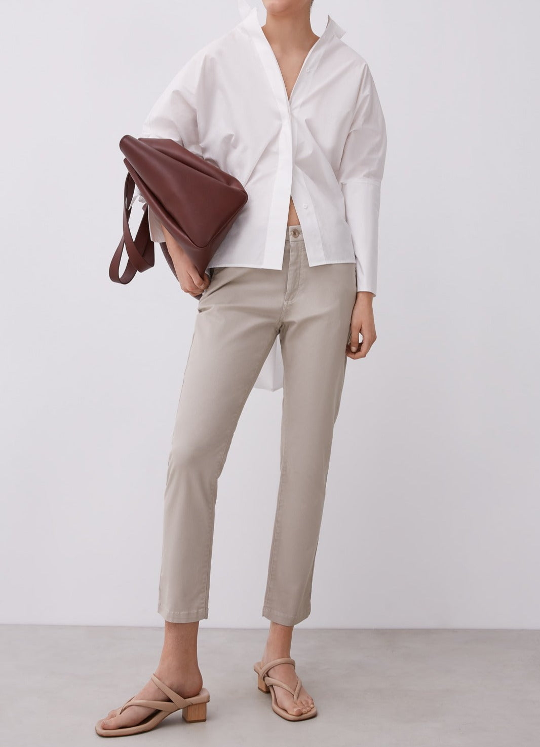 Stone Elastic Cotton Cigarette Trousers
