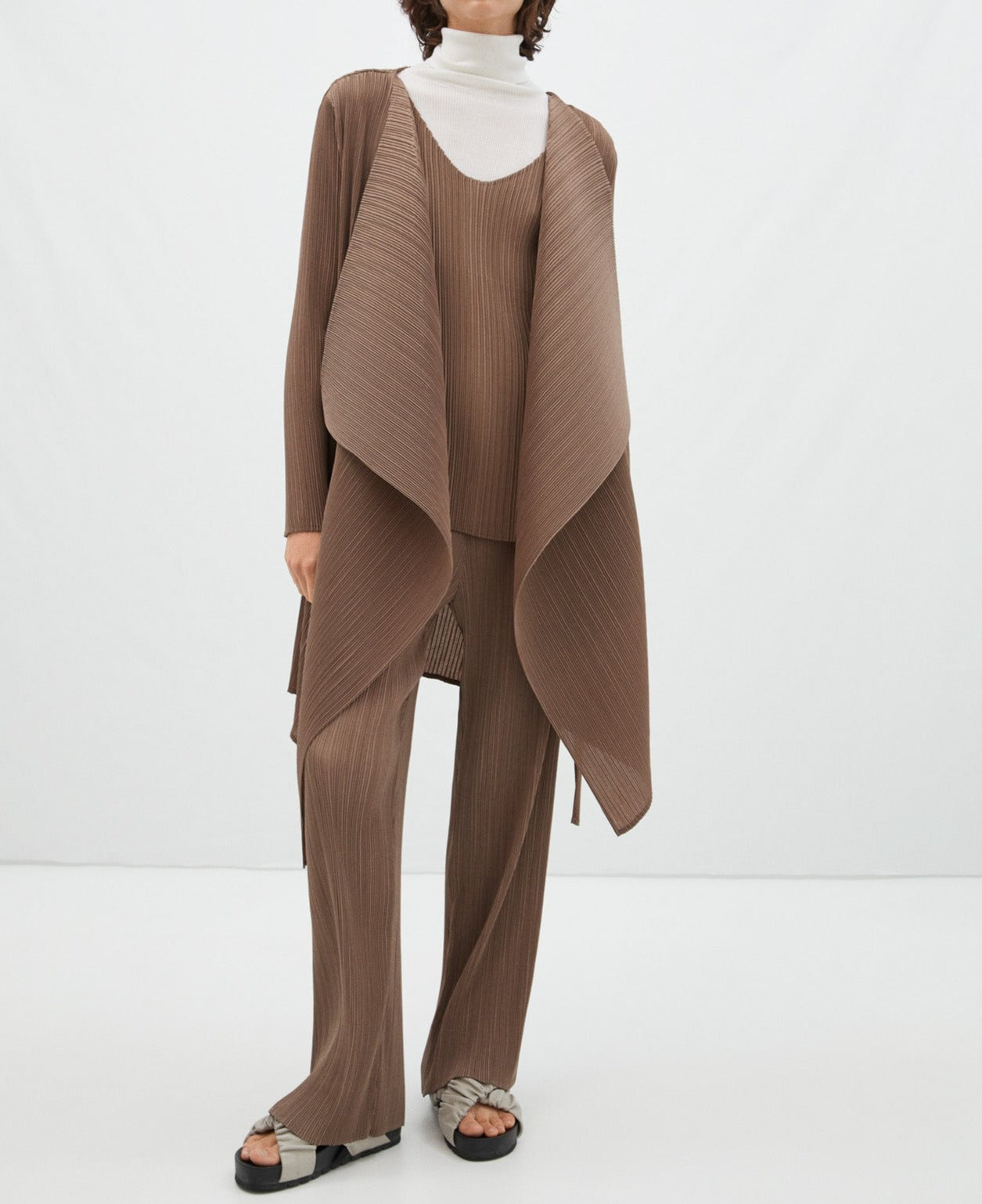 Taupe Straight Crinkle Pants