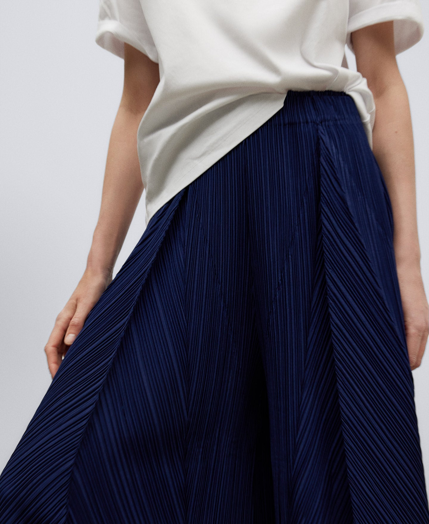 Navy Blue Crinkle Palazzo Trousers