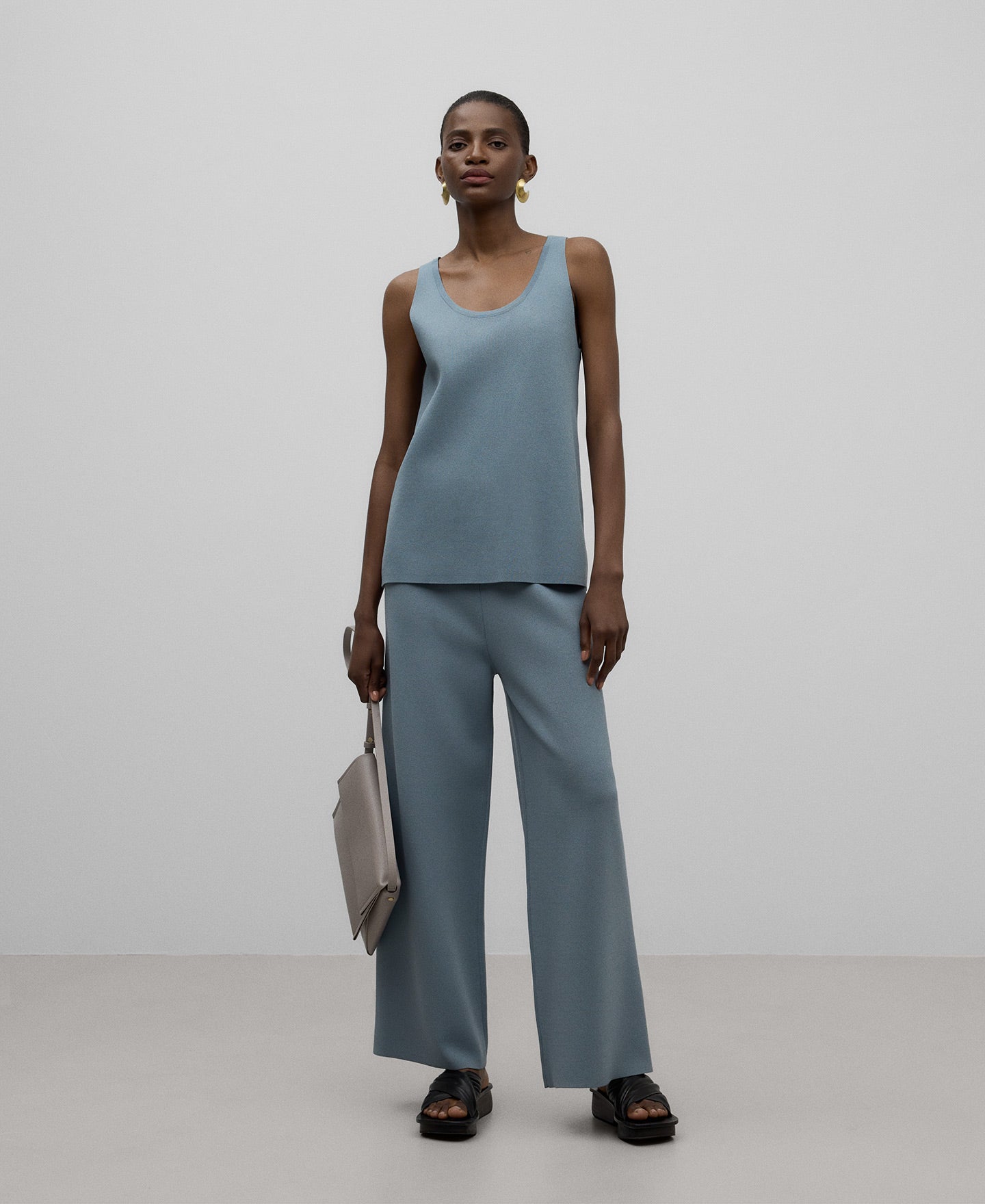 Knit wide leg trousers woman in grey/blue