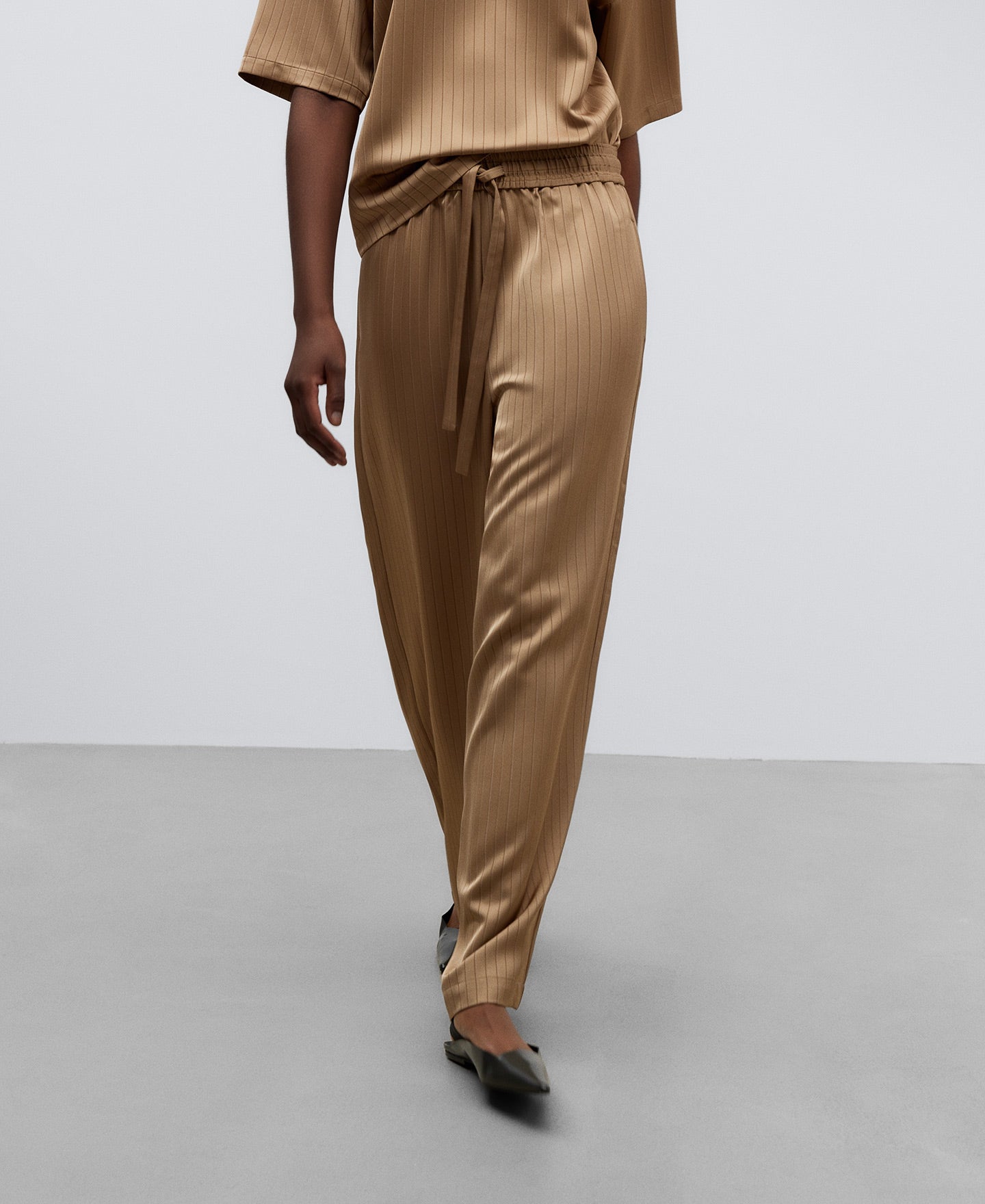 Taupe Browm Elasticated Waist Trousers