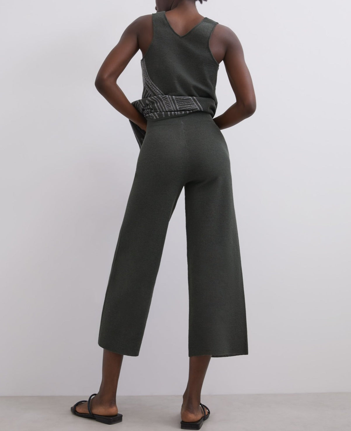 Green/Ecru Two-Colour Linen Jaquard Trousers