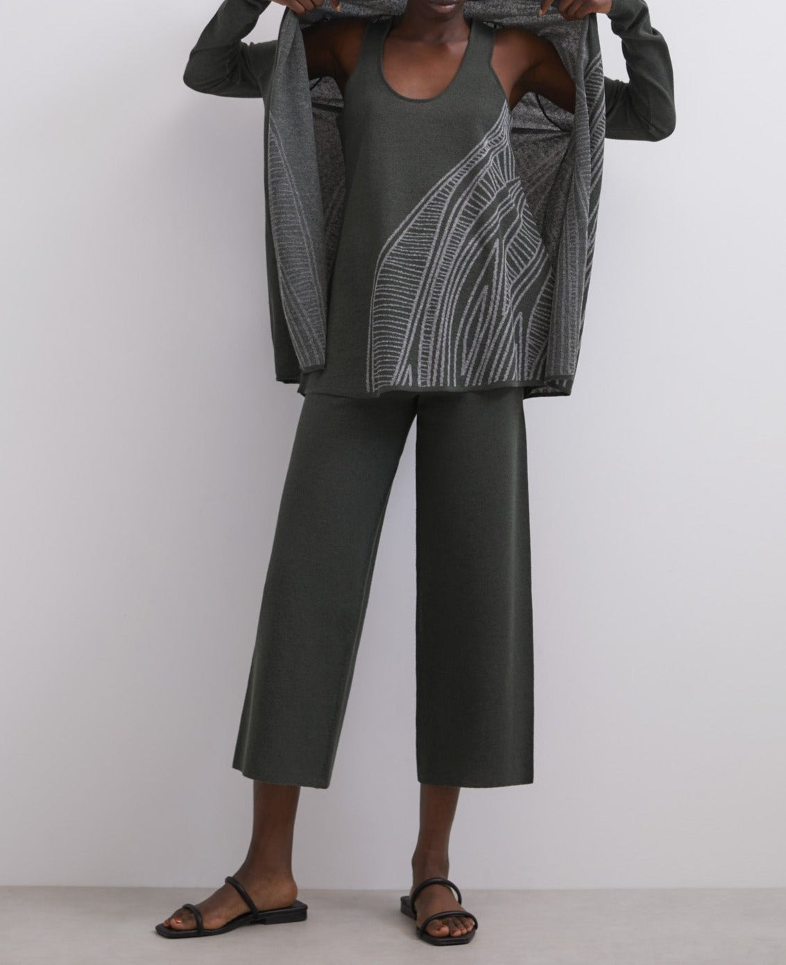 Green/Ecru Two-Colour Linen Jaquard Trousers