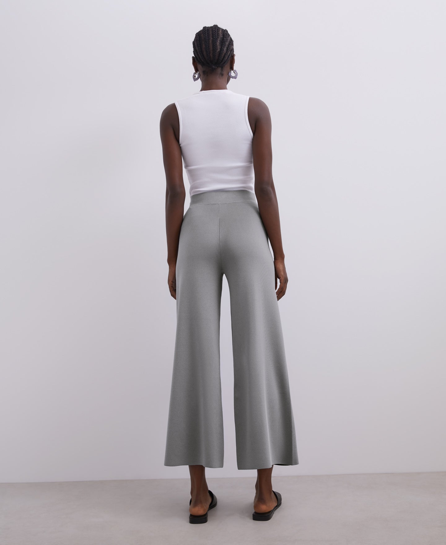 Grey Rubber Knit High Rise Pants