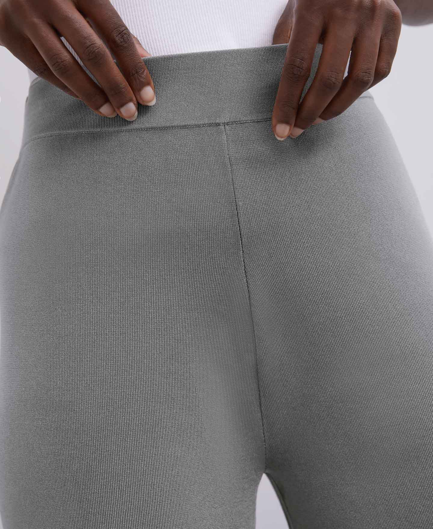 Grey Rubber Knit High Rise Pants