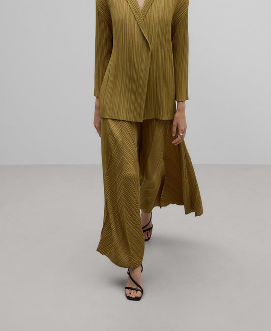 Crinkle palazzo trousers woman in olive green