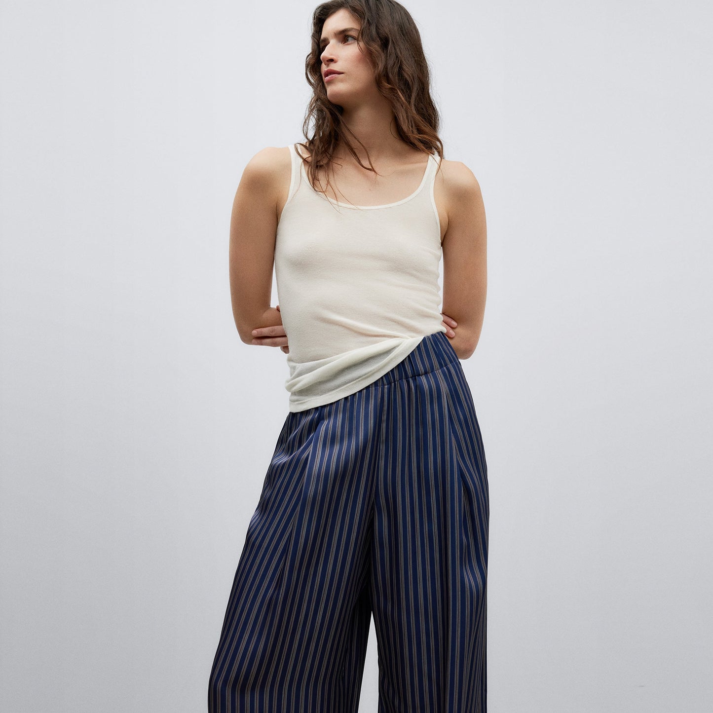 Brown Stripe Viscose Pyjama Striped Trousers