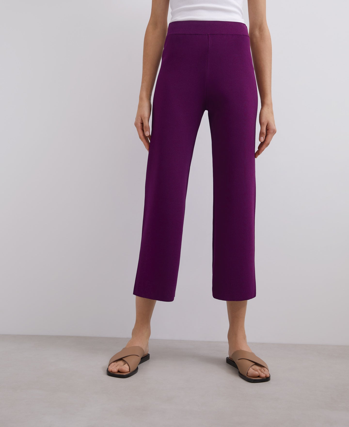 Burgundy Viscose Ribbed Knit Pants