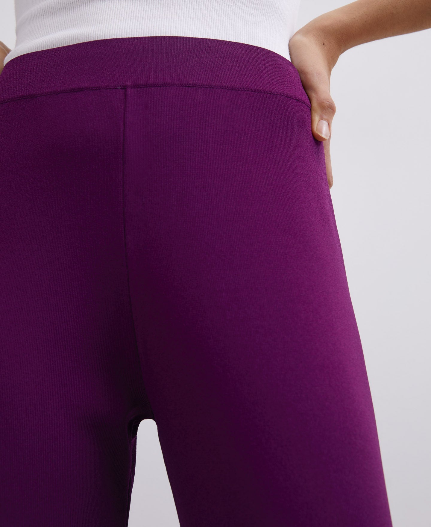 Burgundy Viscose Ribbed Knit Pants
