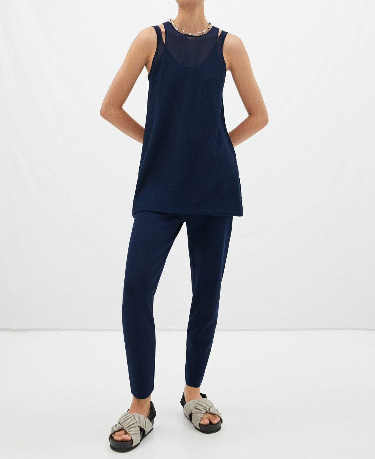 Navy Blue Viscose Knit Jogger Pants