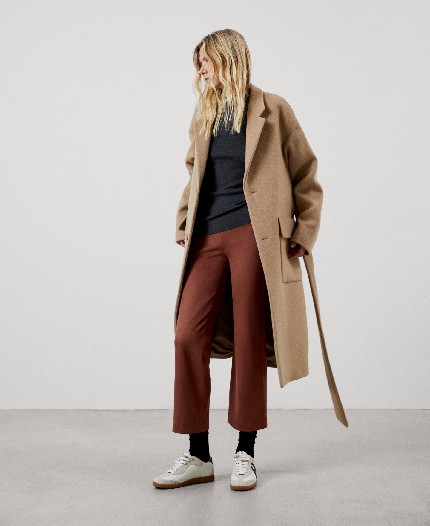 Terracotta Ankle-Length Trousers In Vegan Suede