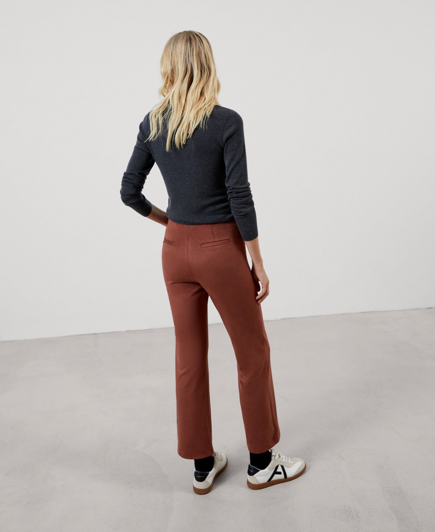 Terracotta Ankle-Length Trousers In Vegan Suede