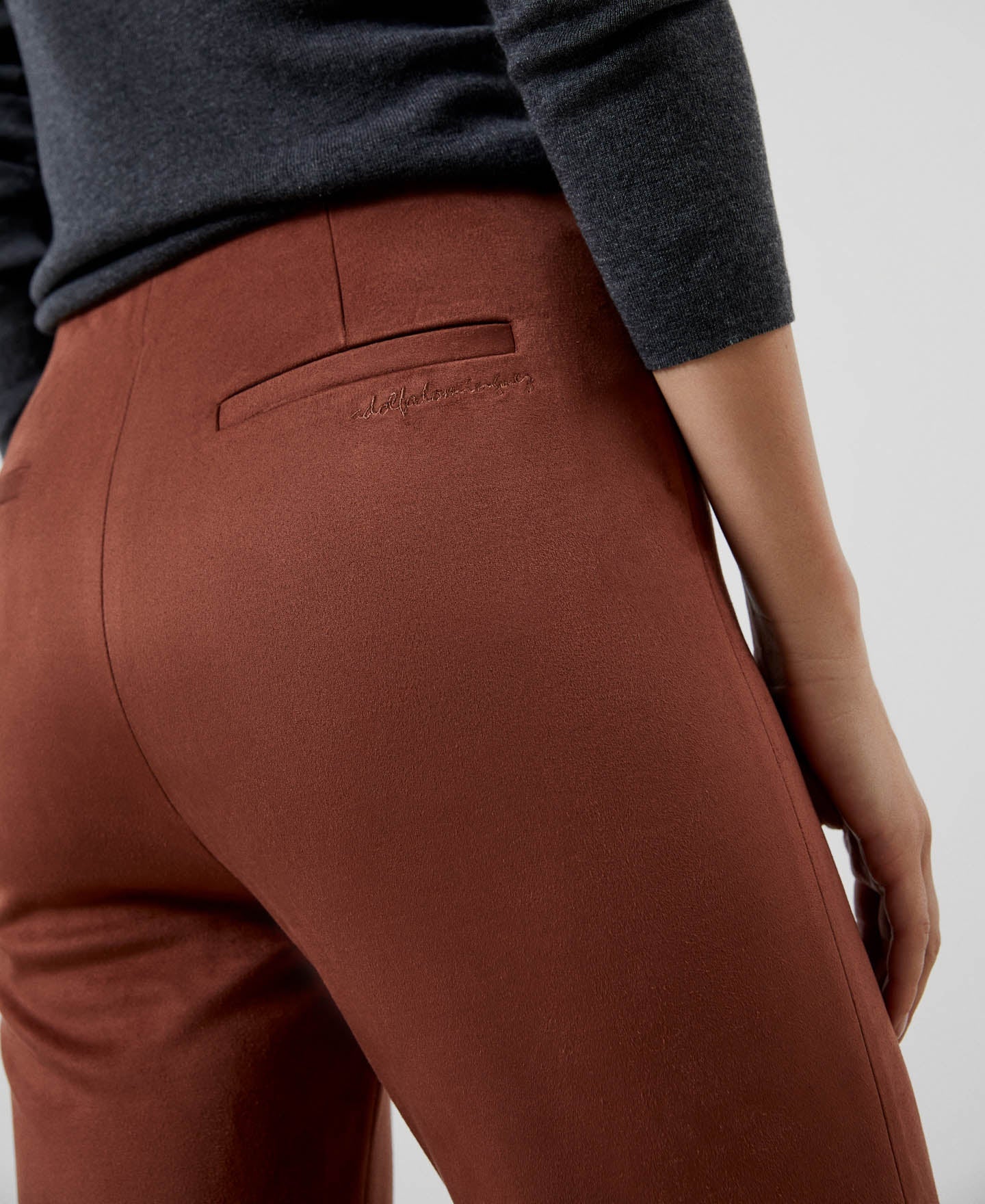 Terracotta Ankle-Length Trousers In Vegan Suede