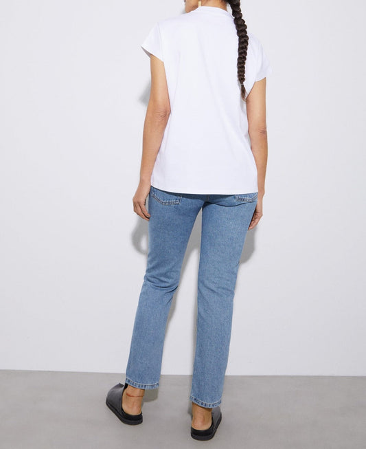 White Perkins Collar T-Shirt In Organic Cotton