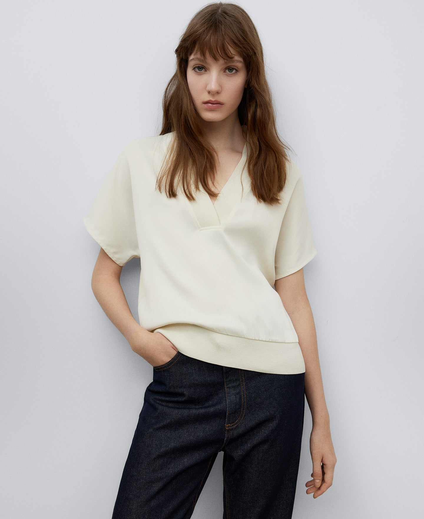 Light Cream V-Neck T-Shirt