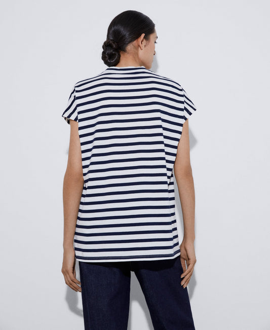 White/Blue Stripe Organic Cotton Crew Neck T-Shirt