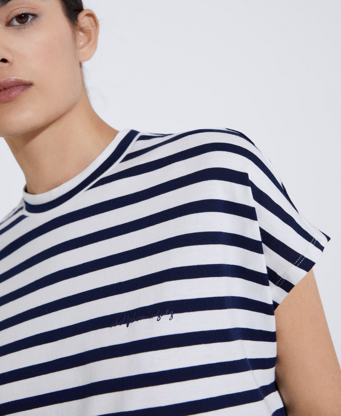 White/Blue Stripe Organic Cotton Crew Neck T-Shirt