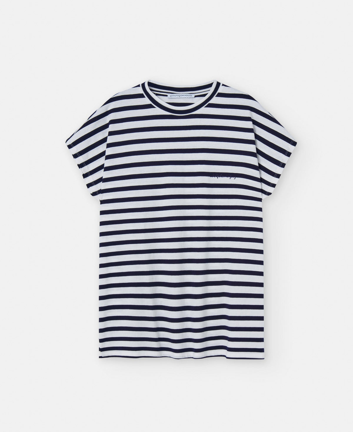 White/Blue Stripe Organic Cotton Crew Neck T-Shirt