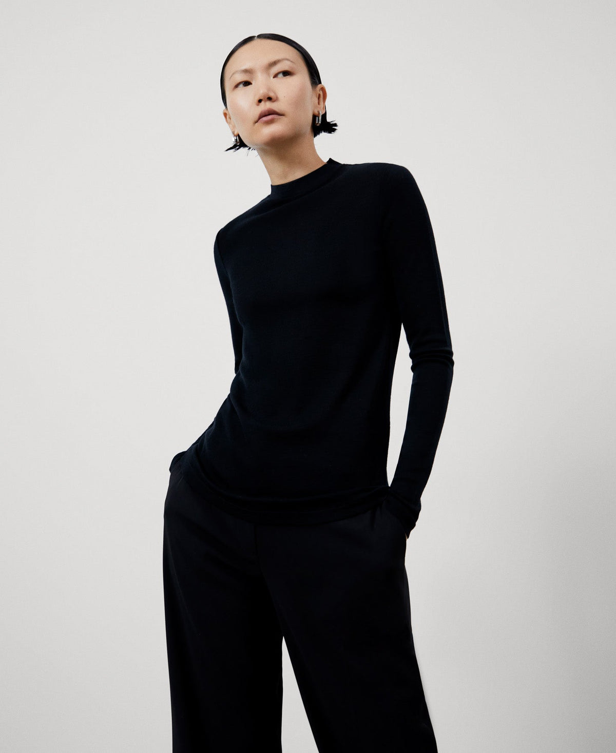 Black Long Sleeve Merino Wool Sweater