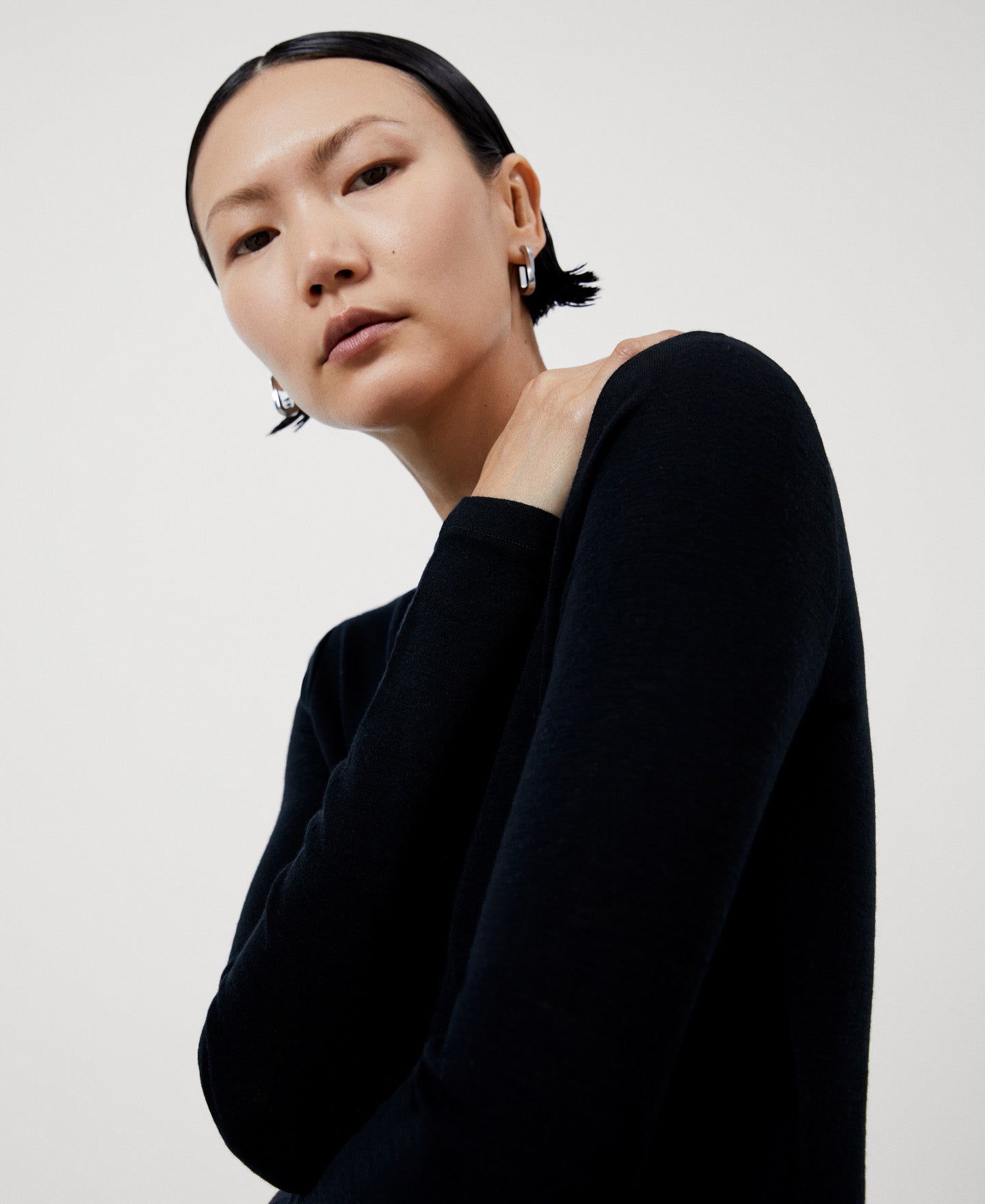 Black Long Sleeve Merino Wool Sweater