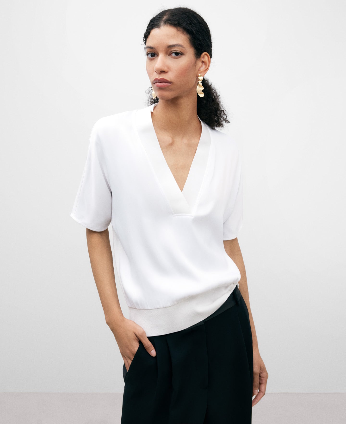 White V-Neckline Viscose Blouse Woman