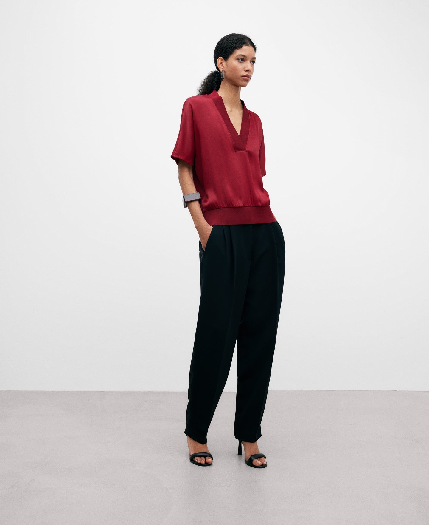 Maroon V-Neckline Viscose Blouse Woman