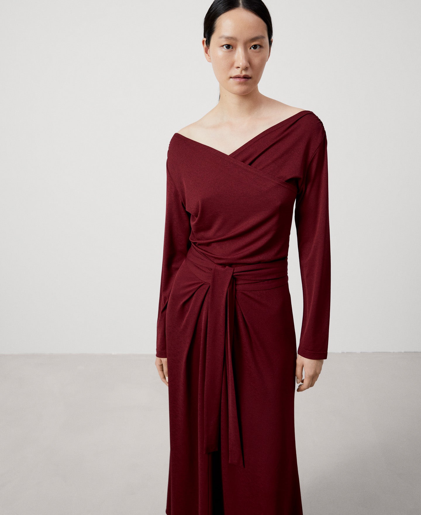 Dark Red Elasticated Crossover Neckline Blouse