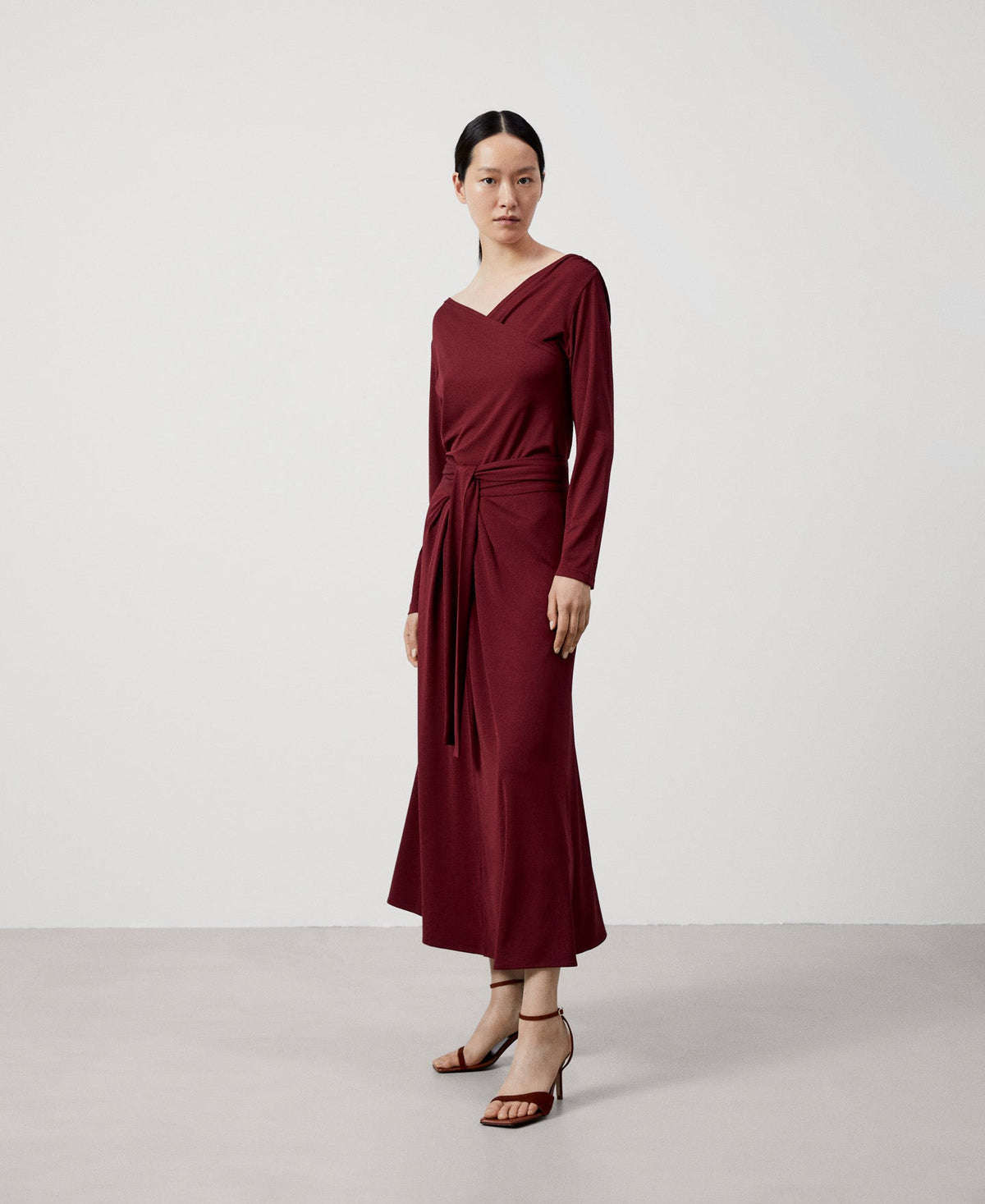 Dark Red Elasticated Crossover Neckline Blouse