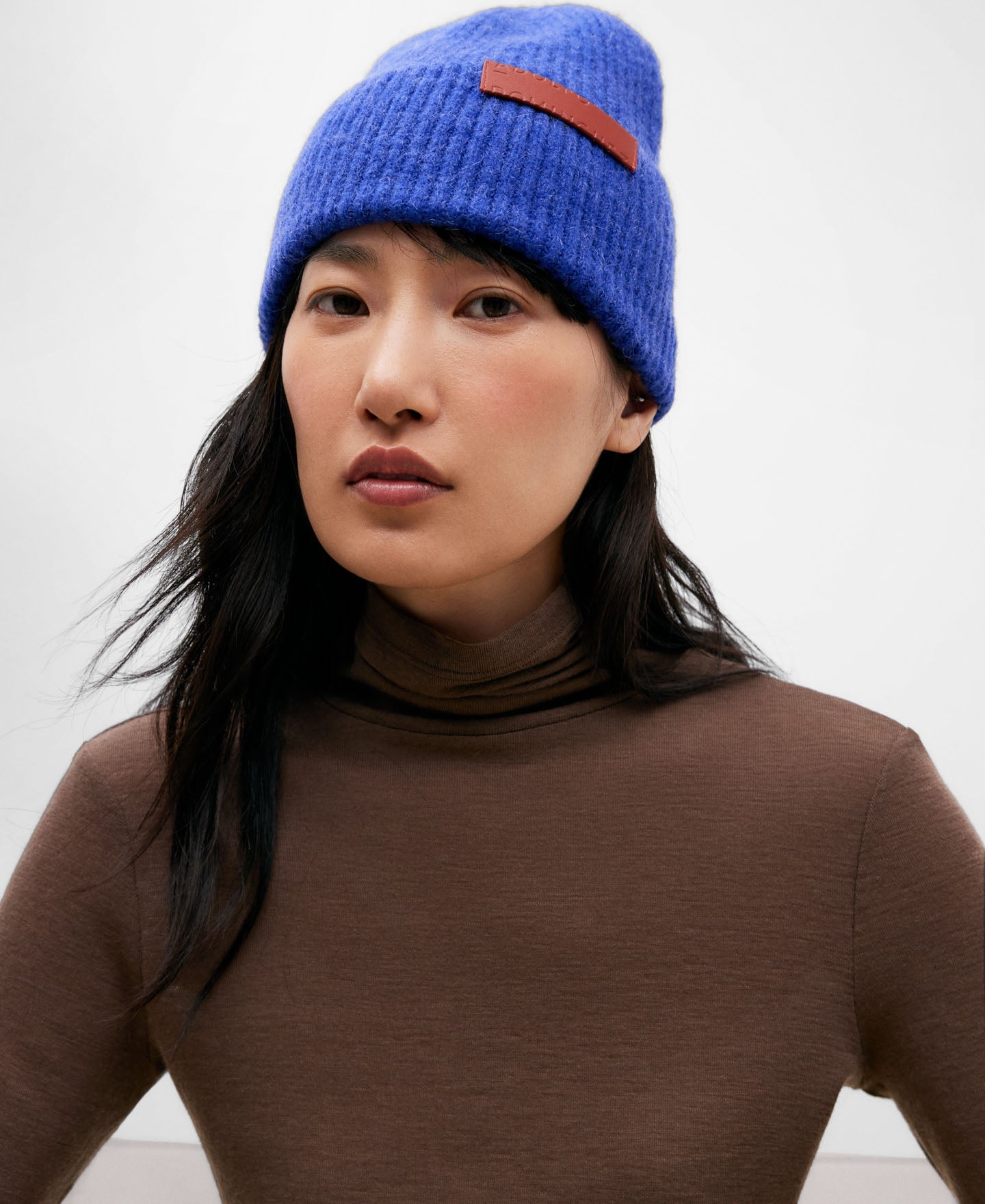 Taupe Merino Wool High Neck Top For Women