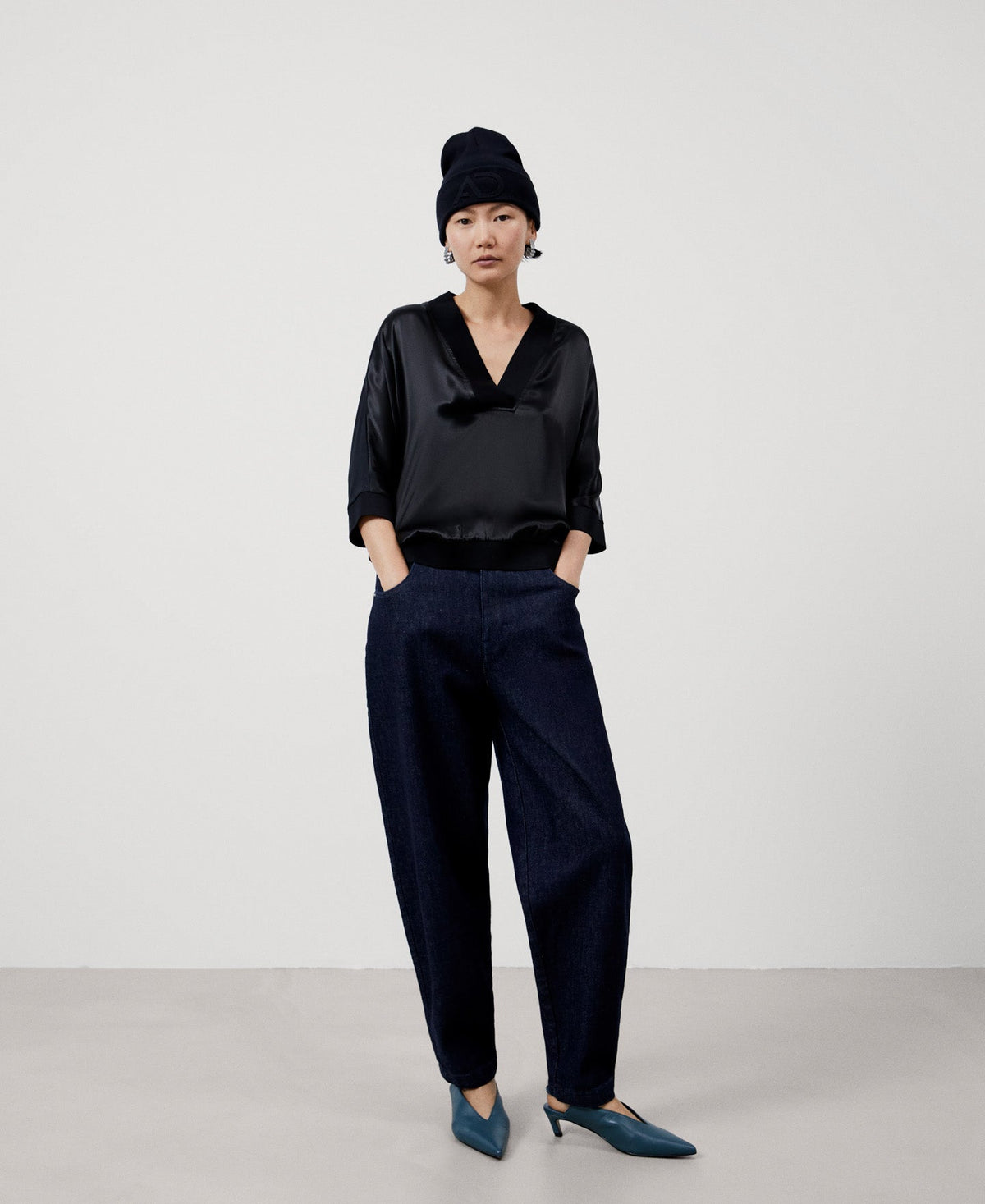 Black Viscose V-Neckline Blouse