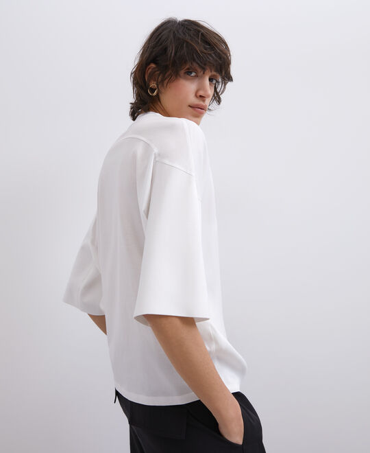 White Fluid Viscose And Cotton T-Shirt