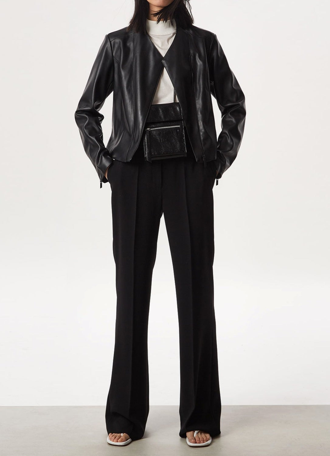 Black Recycled Material Slim Fit Jacket With Zipper