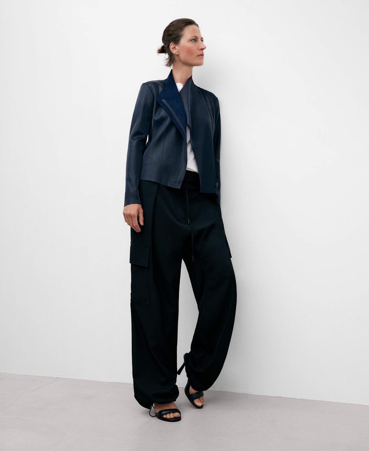 Navy Blue Fitted Jacket For Women