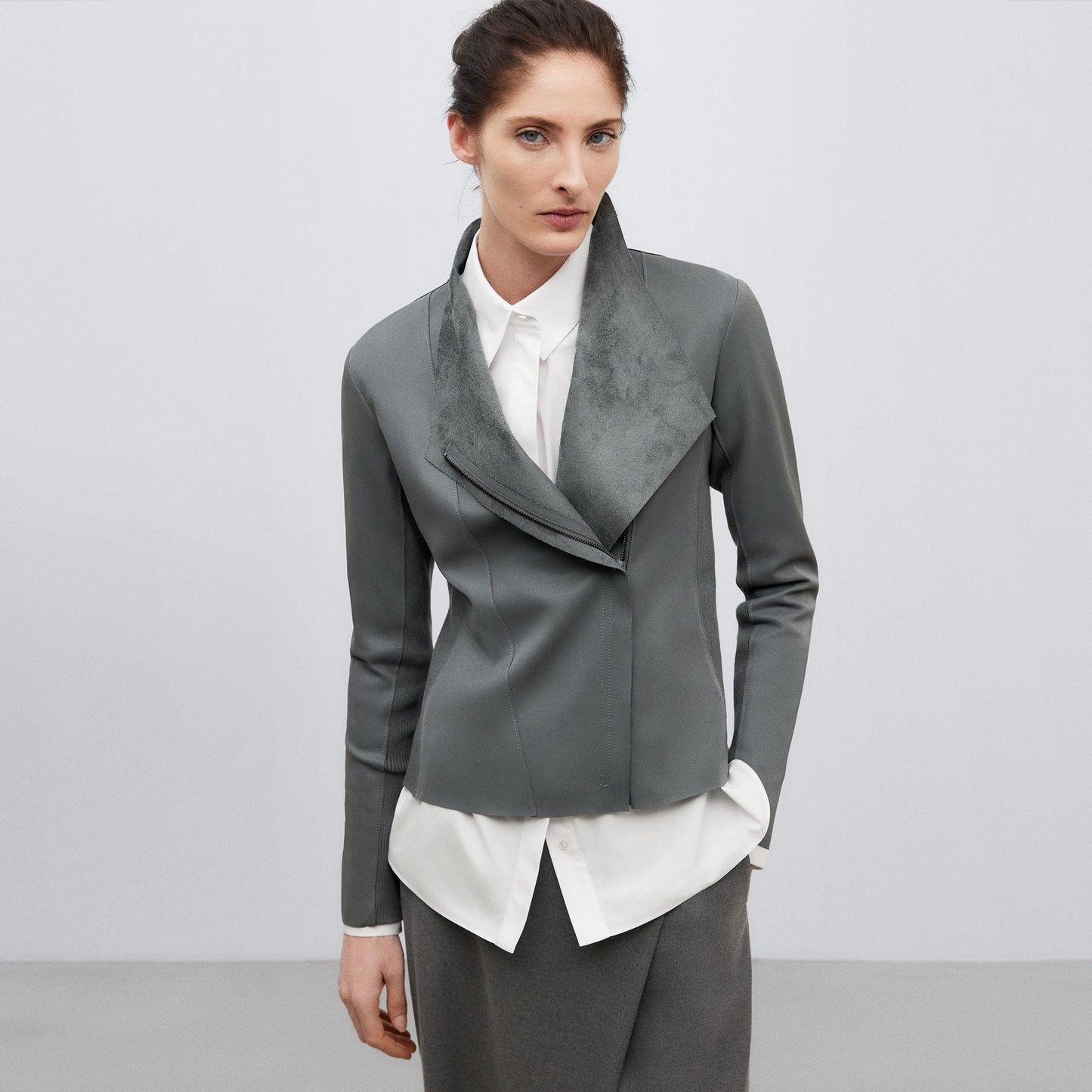 Dark Grey Fitted Biker Jacket