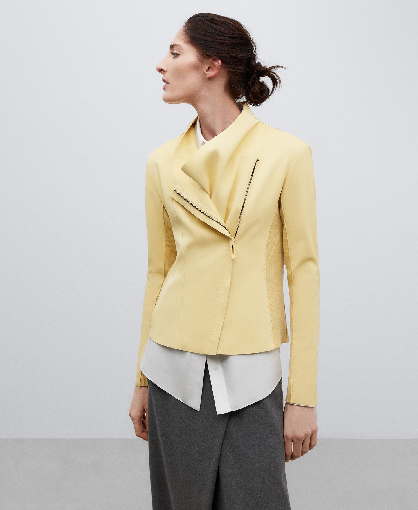 Light Yellow Fitted Biker Jacket