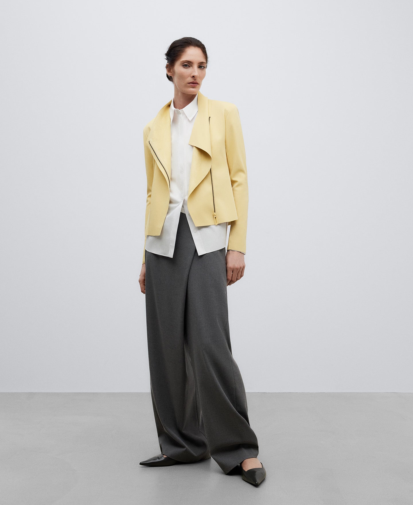 Light Yellow Fitted Biker Jacket