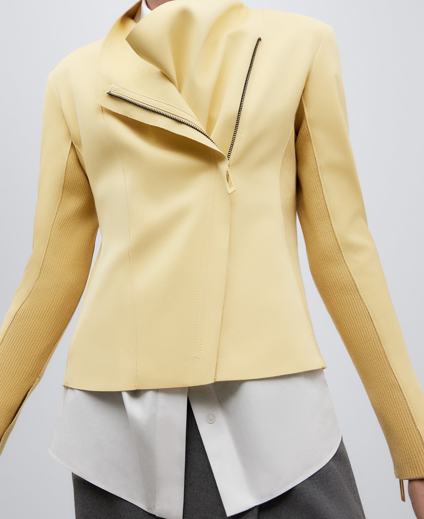 Light Yellow Fitted Biker Jacket