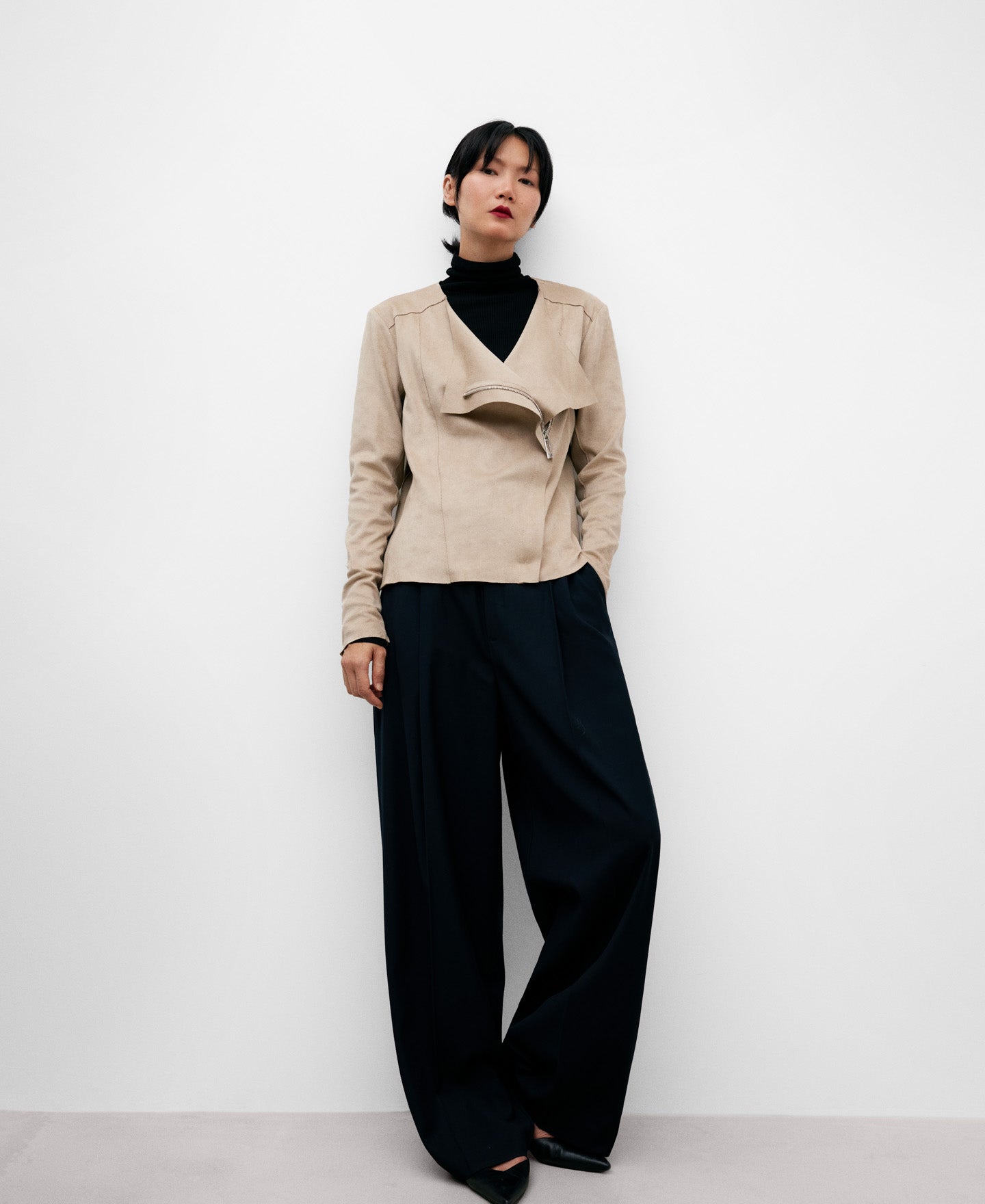 Crew Neckline Biker Jacket Woman