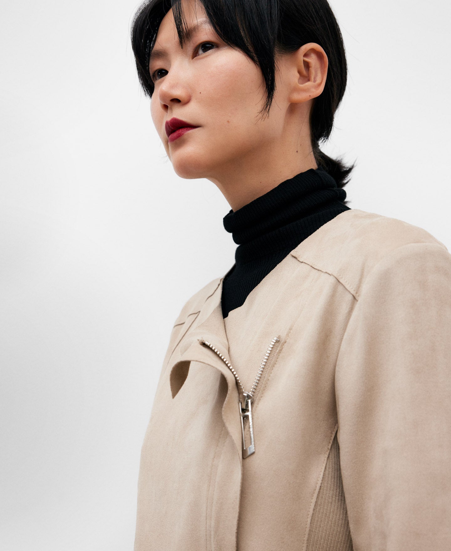 Crew Neckline Biker Jacket Woman