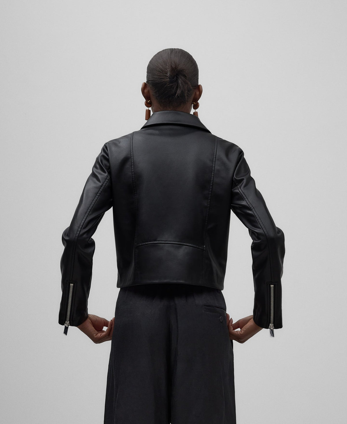 Leather-Non-Leather biker jacket woman in black