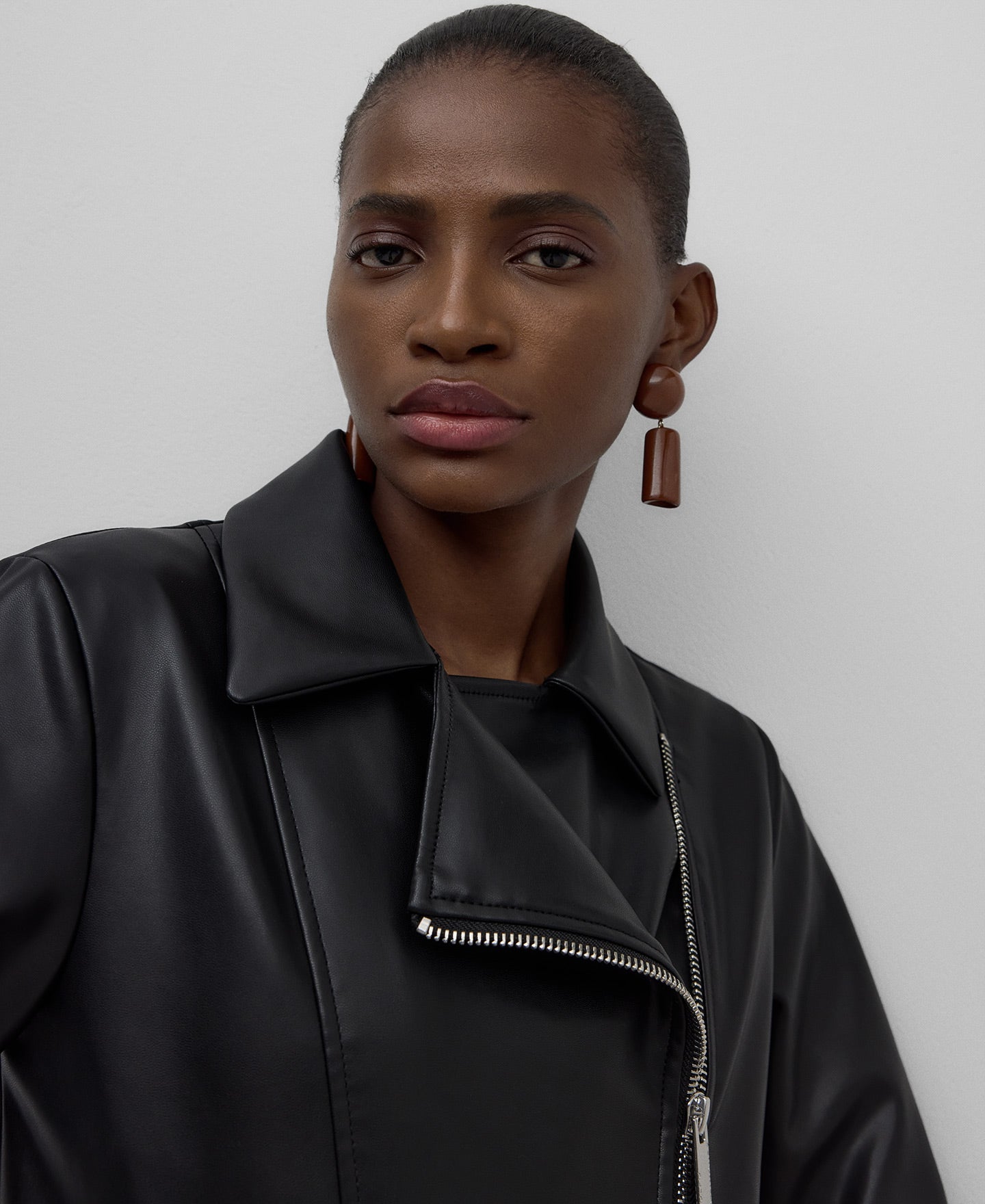 Leather-Non-Leather biker jacket woman in black