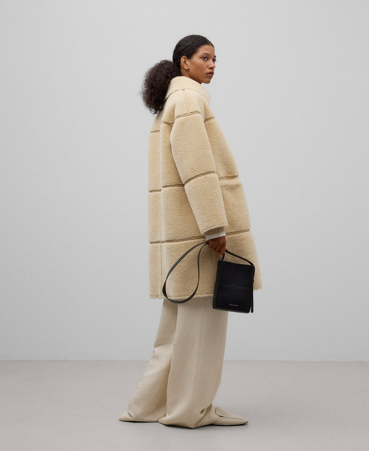 Long Shearling Coat For Women in Light Cream