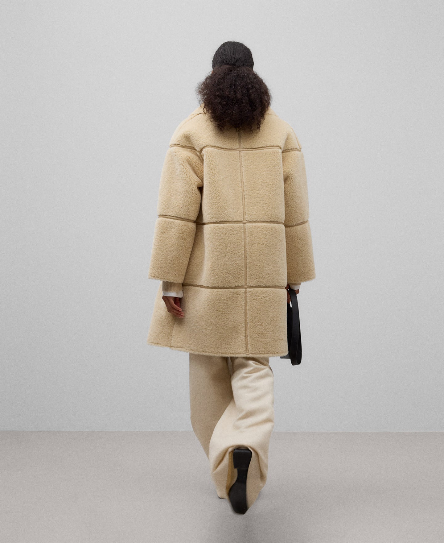 Long Shearling Coat For Women in Light Cream