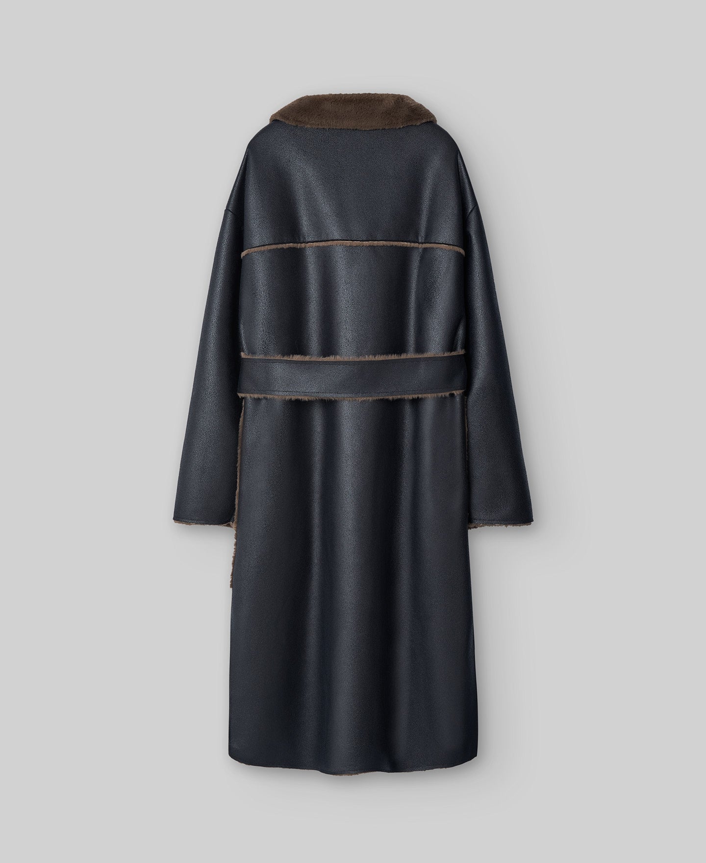 Leather-Non-Leather Long Coat for Women in Black
